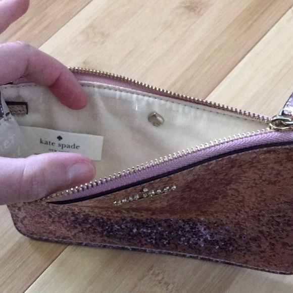 NWOT Kate Spade Pink Glitter Sparkle Clutch Wristlet Wallet Bag Handbag - Picture 8 of 9